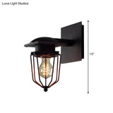 Metallic Industrial Retro Black Wall Mount Sconce Lighting - 1 Bulb With Cage Shade For Corridors