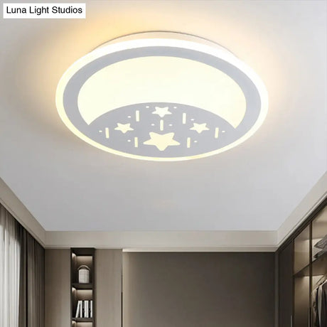 Metallic Led Bedroom Flush Mount Lamp With Moon Star And Heart Designs For Kids’ Rooms