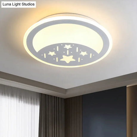Metallic Led Bedroom Flush Mount Lamp With Moon Star And Heart Designs For Kids’ Rooms