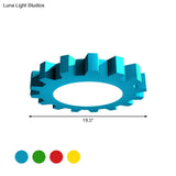 Metallic Led Flushmount Ceiling Light For Kids Room In Red/Blue/Green