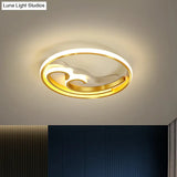Metallic Led Nordic Flush Light Fixture - Waves Bedroom Semi Mount Lighting In Gold/Black - Gold
