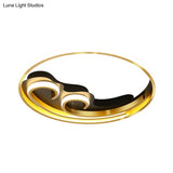Metallic Led Nordic Flush Light Fixture - Waves Bedroom Semi Mount Lighting In Gold/Black - Gold