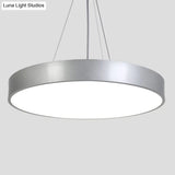 Modern Led Pendant Light: Simple Round Metal Lighting Fixture For Office Silver / 16