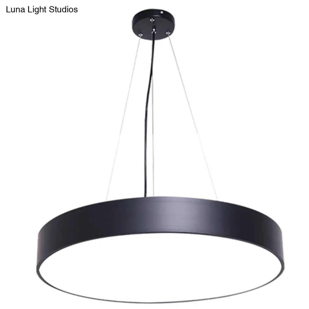 Modern Led Pendant Light: Simple Round Metal Lighting Fixture For Office Black / 16