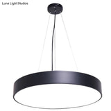 Modern Led Pendant Light: Simple Round Metal Lighting Fixture For Office Black / 16