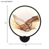 Metallic Led Wall Sconce Light - Brown/Purple Line Art Mural Lighting Asian Style For Bedroom