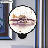 Metallic Led Wall Sconce Light - Brown/Purple Line Art Mural Lighting Asian Style For Bedroom