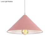 Metallic Macaron Style Pendant Light Fixture For Coffee Shops With Conic Shade Single Bulb In