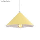 Metallic Macaron Style Pendant Light Fixture For Coffee Shops With Conic Shade Single Bulb In