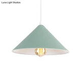Metallic Macaron Style Pendant Light Fixture For Coffee Shops With Conic Shade Single Bulb In
