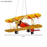 Metallic Propeller Plane Chandelier - 5 Light Cartoon Suspension In Yellow & Red