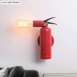 Metallic Red Industrial Fire Extinguisher Wall Sconce With Single Light