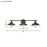 Metallic Retro Style Wall Lighting - 3-Light Barn Shade Mount Fixture For Living Room Black