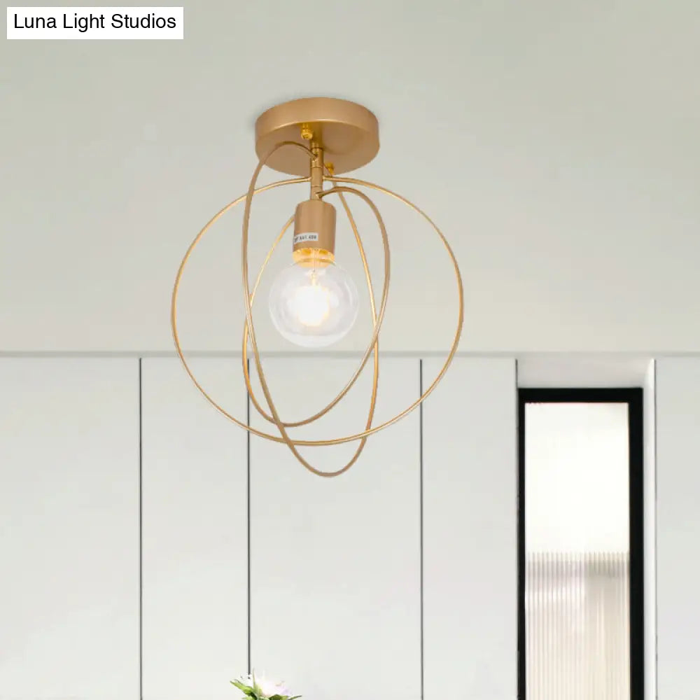 Metallic Rings Semi Flush Light - Retro Stylish Corridor Lighting (Black/Gold)