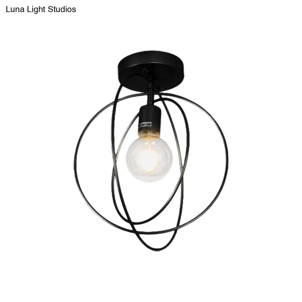 Metallic Rings Semi Flush Light - Retro Stylish Corridor Lighting (Black/Gold)