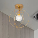 Metallic Rings Semi Flush Light - Retro Stylish Corridor Lighting (Black/Gold) Gold