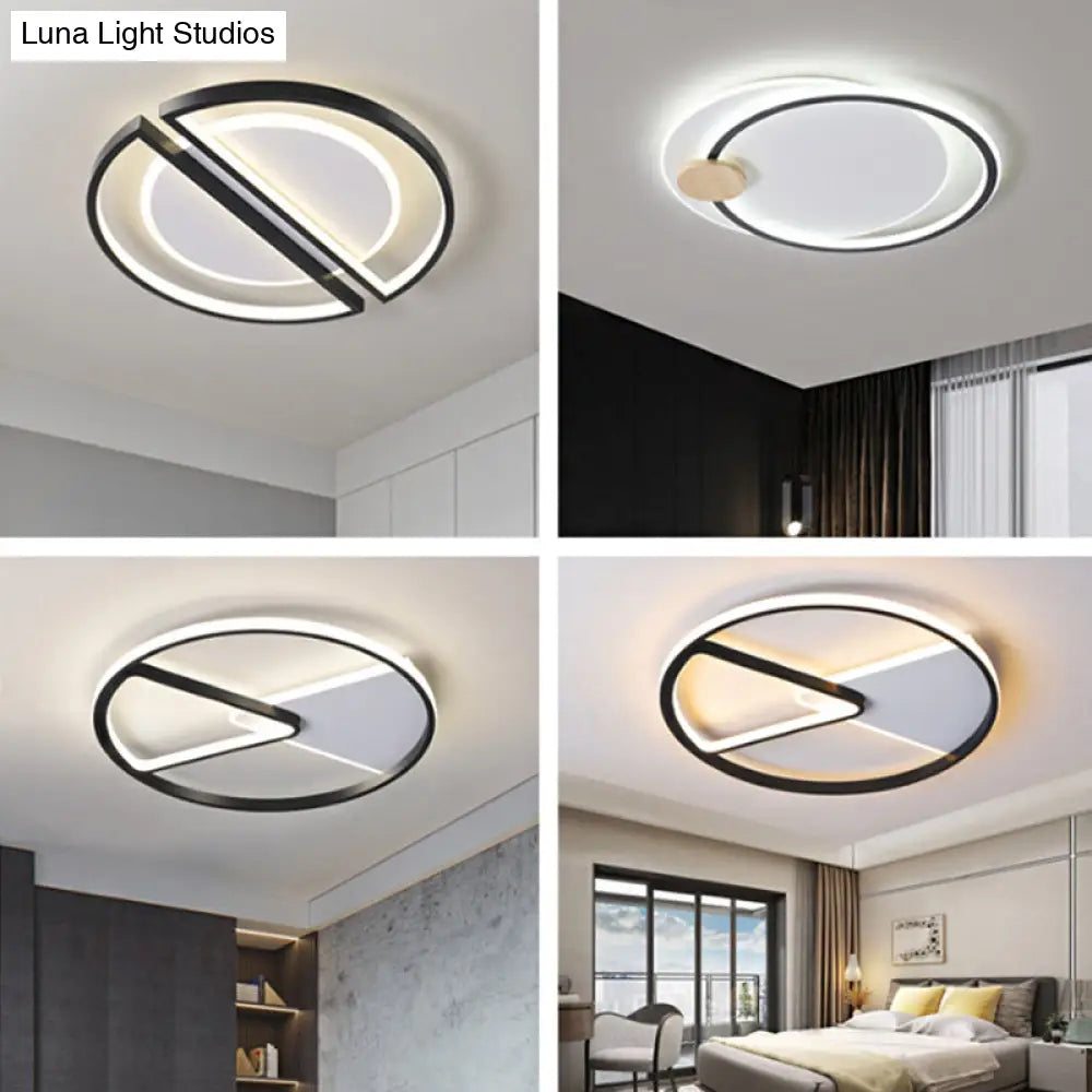Metallic Round Slim Ceiling Light With Simple Black Design And Led Flush Mount - Warm/White Option
