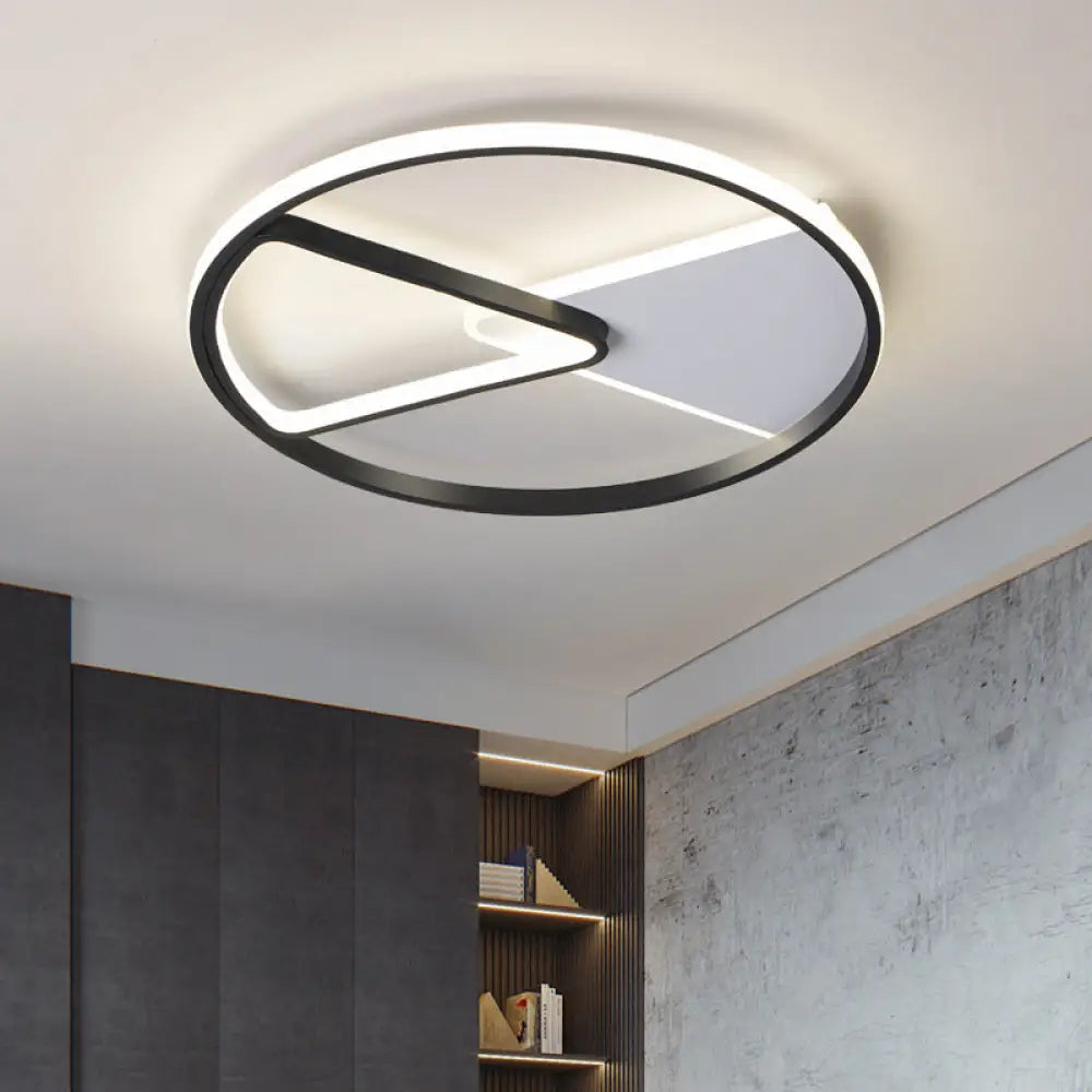 Metallic Round Slim Ceiling Light With Simple Black Design And Led Flush Mount - Warm/White Option