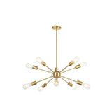 Metallic Sunburst Industrial Pendant Light With Bare Bulbs 10 / Brass