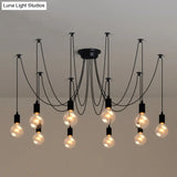Black Industrial Swag Pendant Metallic Chandelier With Exposed Bulbs - Multi Light For Living Room