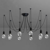 Black Industrial Swag Pendant Metallic Chandelier With Exposed Bulbs - Multi Light For Living Room