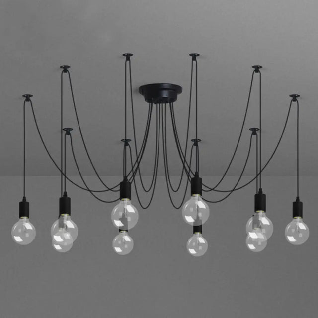 Black Industrial Swag Pendant Metallic Chandelier With Exposed Bulbs - Multi Light For Living Room