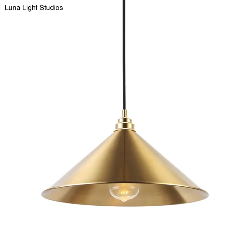 Metallic Vintage Brass Pendant Light With Conic Shade - Indoor Hanging Ceiling