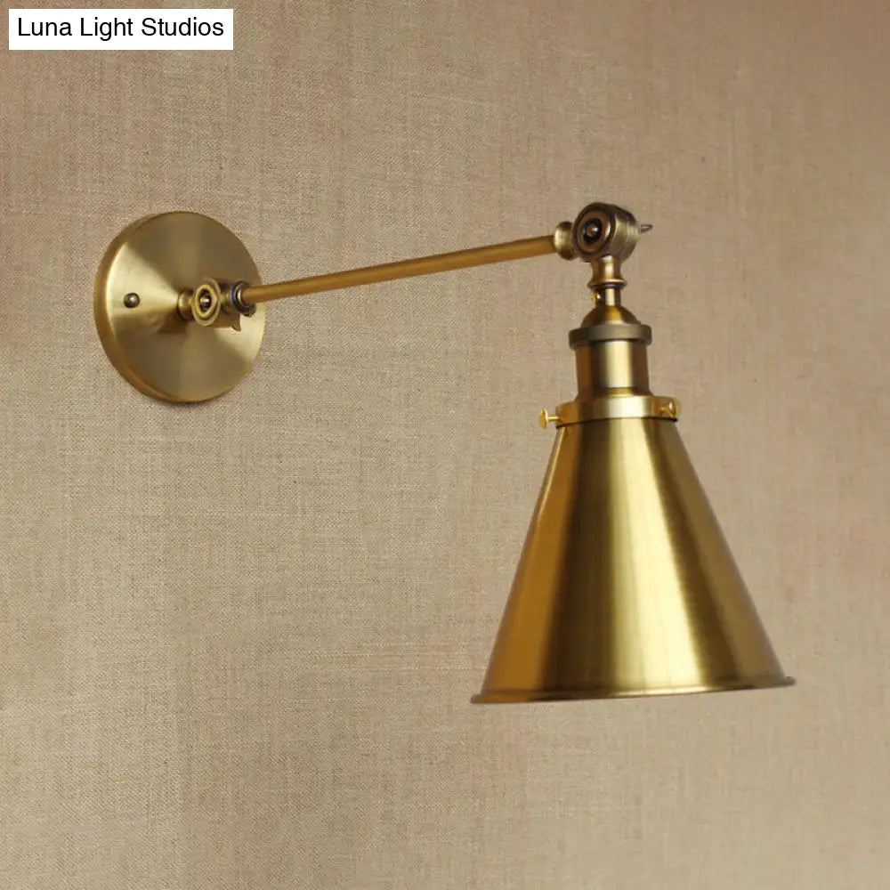 Metallic Vintage Brass Wall Sconce With Tapered Shade - Indoor Lighting (8/12 Diameter)