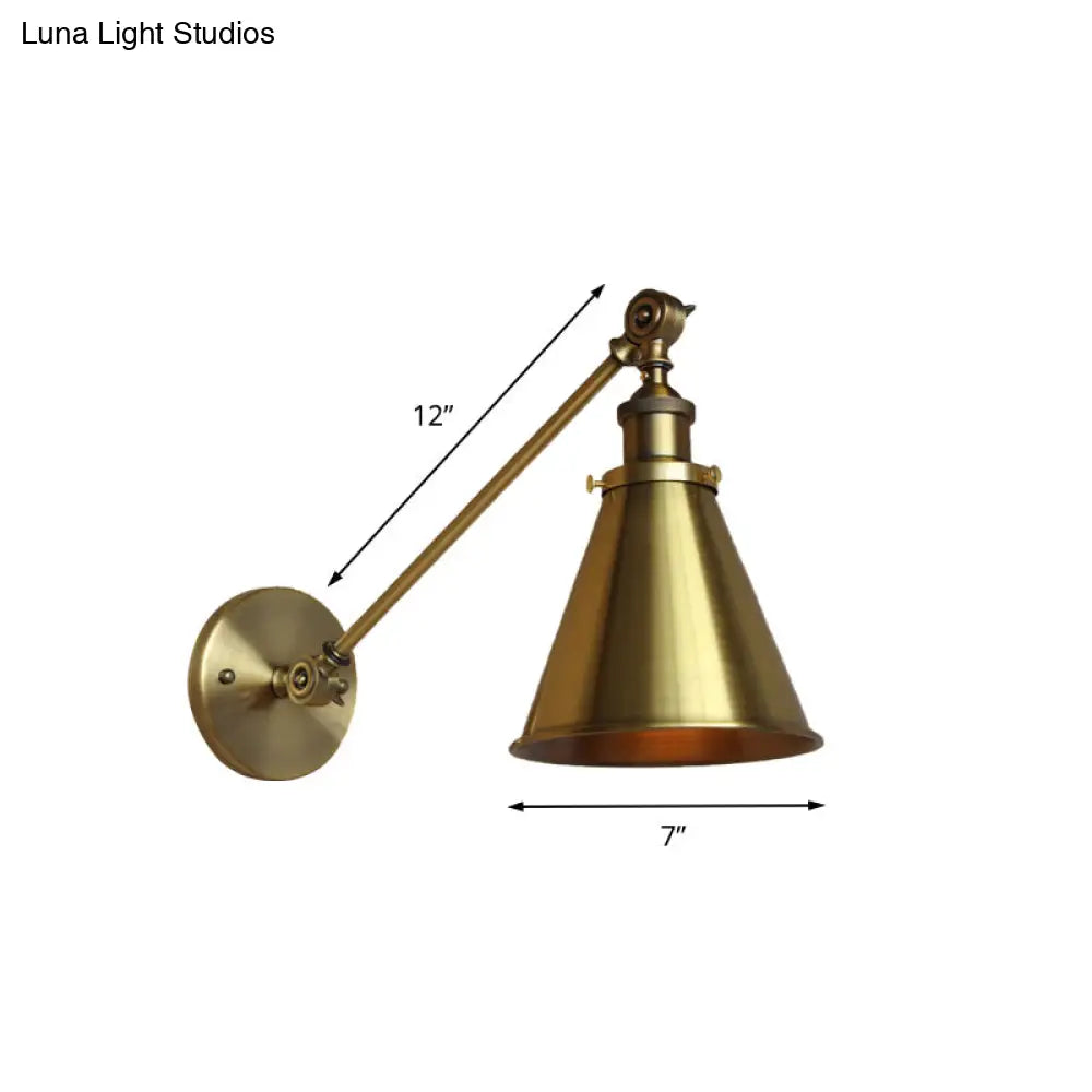 Metallic Vintage Brass Wall Sconce With Tapered Shade - Indoor Lighting (8/12 Diameter)