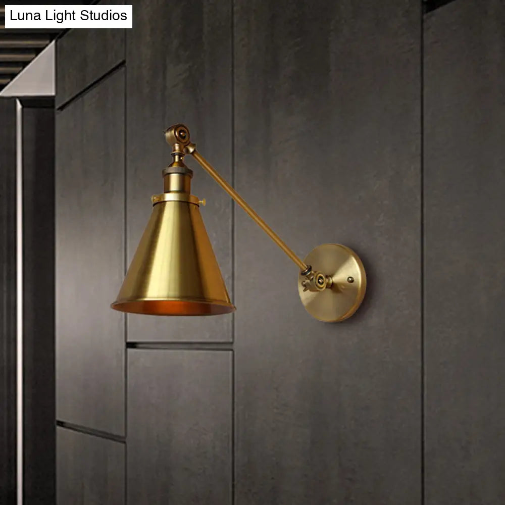 Metallic Vintage Brass Wall Sconce With Tapered Shade - Indoor Lighting (8/12 Diameter)