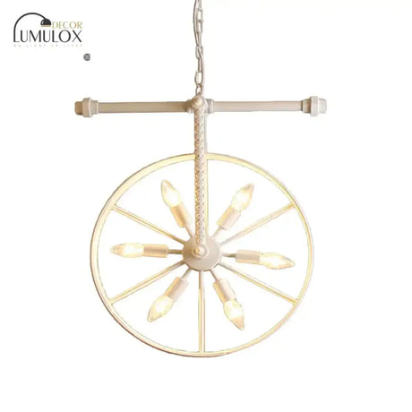 Metallic Wheel Chandelier Lamp Art Deco 6 Lights White/Black/Rust Pendant Ceiling Light For