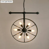 Art Deco Metallic Wheel Chandelier With 6 Lights - White/Black/Rust Pendant Ceiling Light Perfect