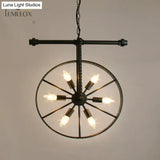 Metallic Wheel Chandelier Lamp Art Deco 6 Lights White/Black/Rust Pendant Ceiling Light For
