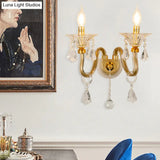 Mid-Century 1/2 Lights Wall Sconce With Brass Candle Design And Crystal Shade