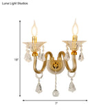 Mid-Century 1/2 Lights Wall Sconce With Brass Candle Design And Crystal Shade
