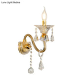Mid-Century 1/2 Lights Wall Sconce With Brass Candle Design And Crystal Shade