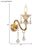 Mid-Century 1/2 Lights Wall Sconce With Brass Candle Design And Crystal Shade