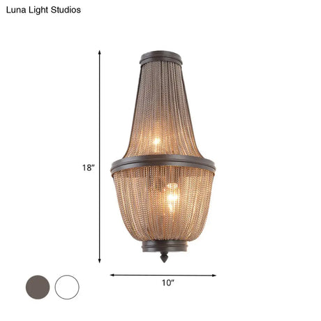 Mid-Century 2-Light Hand-Woven Tassel Fringe Aluminum Surface Wall Sconce - Coffee/Silver Flush