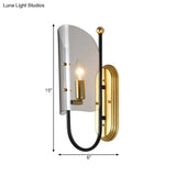 Mid Century Black-Brass 1-Light Hall Wall Sconce Lamp With Smoke Grey Curving Glass Shade