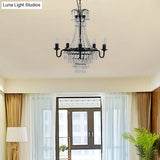 Mid-Century Black Pyramid Chandelier Pendant Light With Crystal Accents - 10 Heads