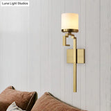 Mid Century Brass Wall Sconce With Opal Matte Glass And Oriental Element