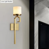 Mid Century Brass Wall Sconce With Opal Matte Glass And Oriental Element