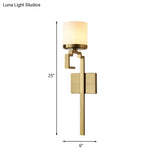 Mid Century Brass Wall Sconce With Opal Matte Glass And Oriental Element