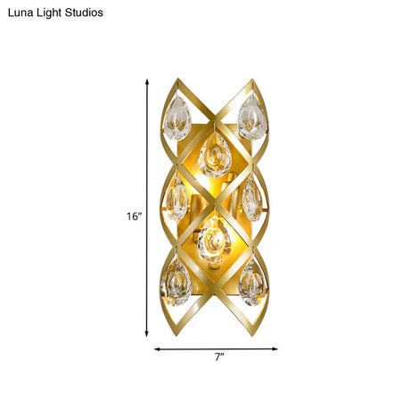 Mid Century Criss-Cross Crystal Bedside Wall Light Fixture Gold Mount Lamp With 2 Heads