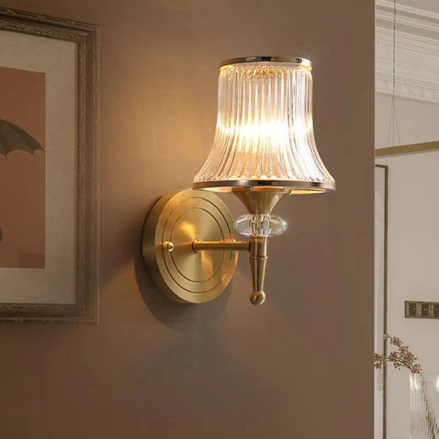 Mid-Century Crystal Ribbed Wall Mounted Lamp - Brass Flush Sconce For Living Room 1 /