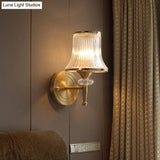 Mid-Century Crystal Ribbed Wall Mounted Lamp - Brass Flush Sconce For Living Room