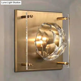 Mid Century Crystal Wall Lamp With Faceted Bowl Shade - 1 Light Parlor Sconce Bronze Square