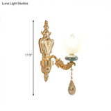 Mid-Century Cup Shape Wall Light Sconce In Gold With Latticed Glass - Single Fixture