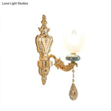 Mid-Century Cup Shape Wall Light Sconce In Gold With Latticed Glass - Single Fixture
