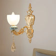 Mid-Century Cup Shape Wall Light Sconce In Gold With Latticed Glass - Single Fixture